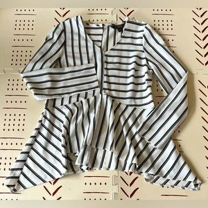 Lipsy Black and White Striped Asymmetrical hem Peplum Blouse
